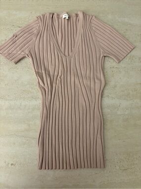 Reiss Ribbed V-Neck Knit Dress in Blush